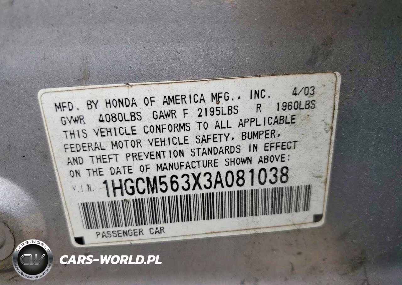 2003 Honda Accord Lx VIN:1HGCM563X3A081038 - 12