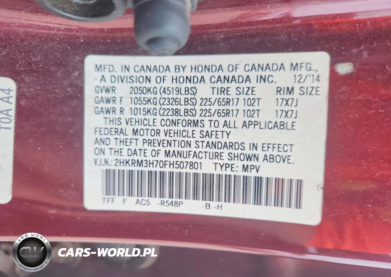 2015 Honda Cr-V Exl VIN:2HKRM3H70FH507801 - 13