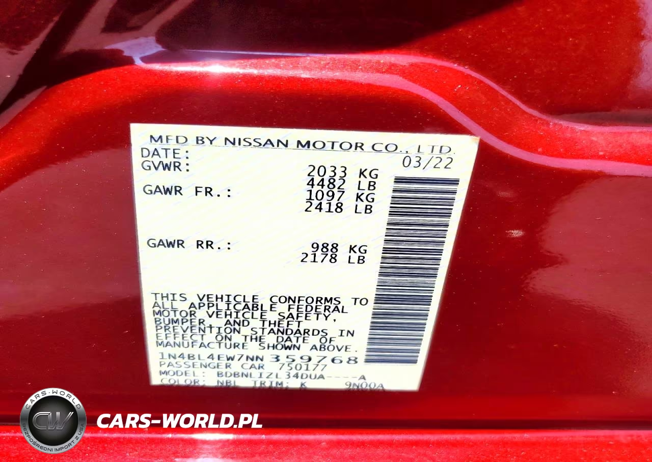2022 Nissan Altima Sl VIN:1N4BL4EW7NN359768 - 13