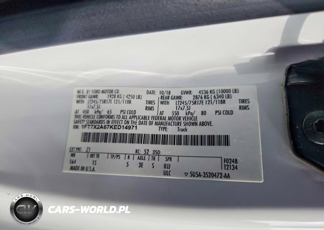 2019 Ford F250 Super Duty VIN:1FT7X2A67KED14971 - 12