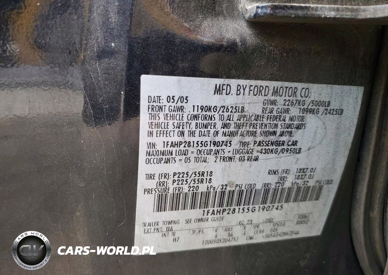 2005 Ford Five Hundred Limited VIN:1FAHP28155G190745 - 13