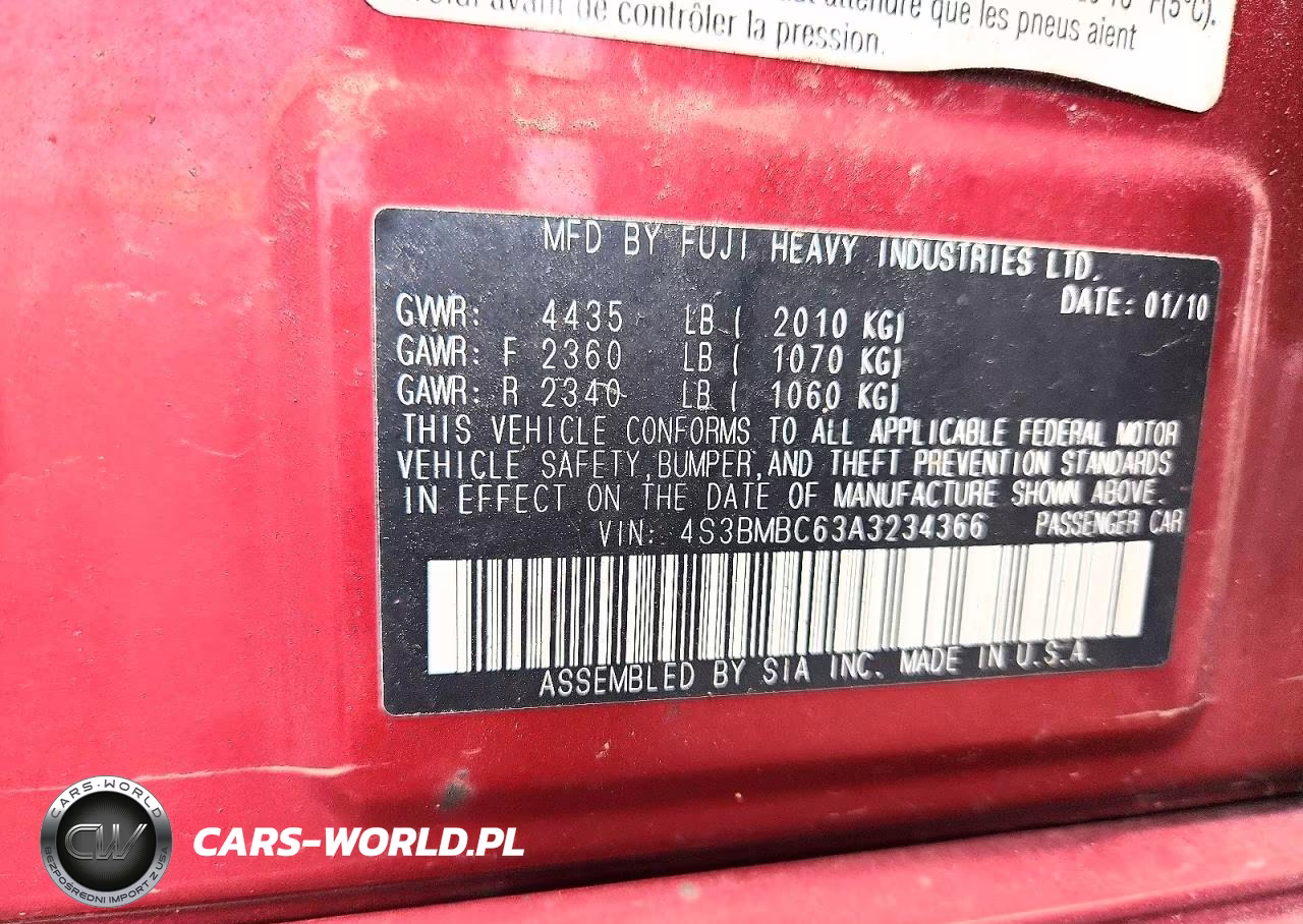 2010 Subaru Legacy 2.5I Premium VIN:4S3BMBC63A3234366 - 12