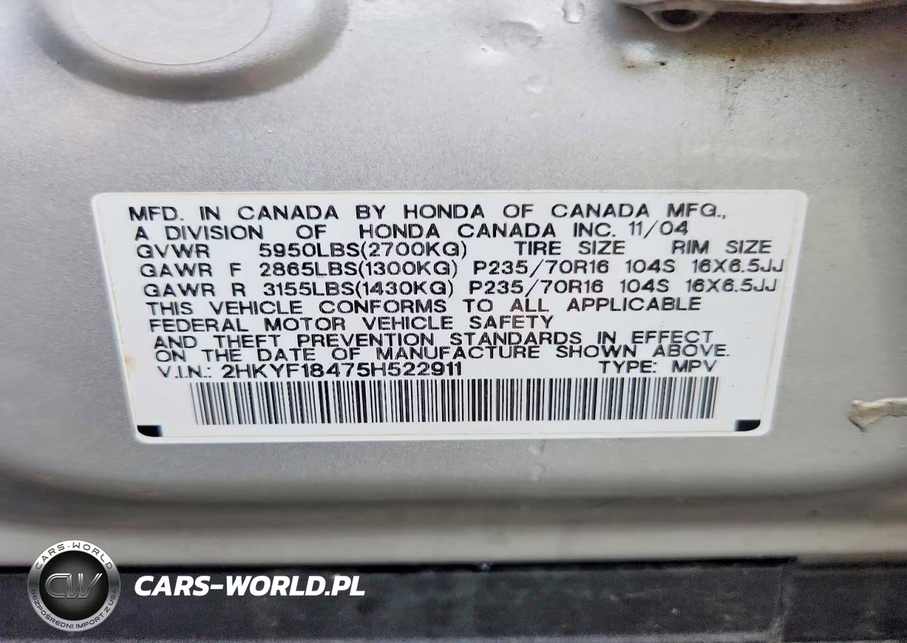 2005 Honda Pilot Ex VIN:2HKYF18475H522911 - 13