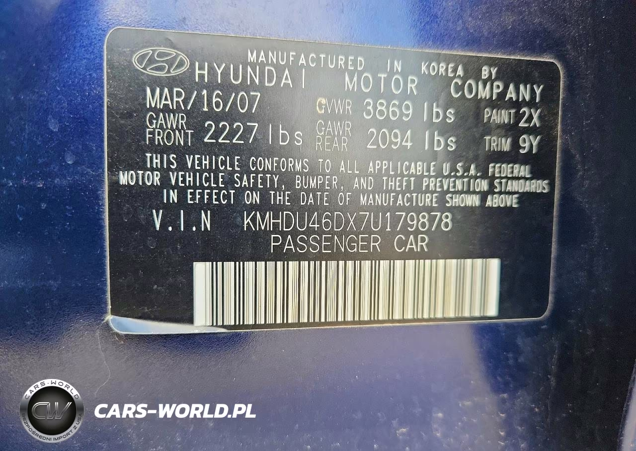 2007 Hyundai Elantra Gls VIN:KMHDU46DX7U179878 - 12