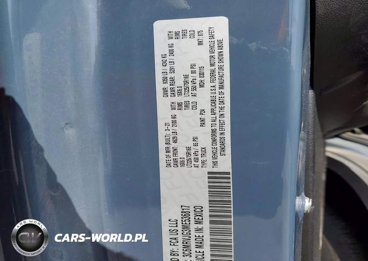 2021 Ram Promaster 3500 Delivery Van VIN:3C6MRVJG3ME536817 - 13