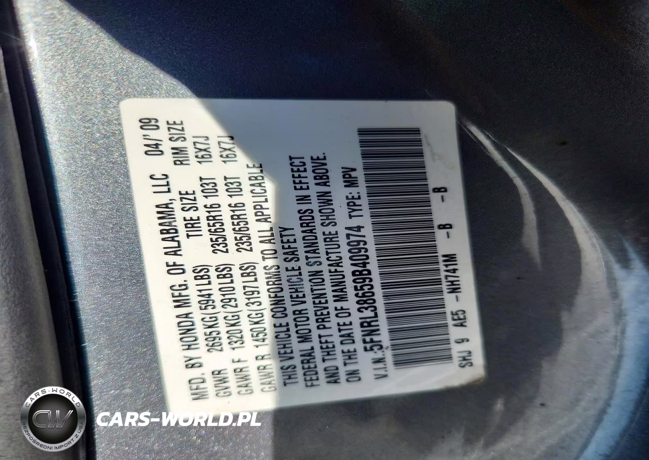 2009 Honda Odyssey Exl VIN:5FNRL38659B409974 - 13