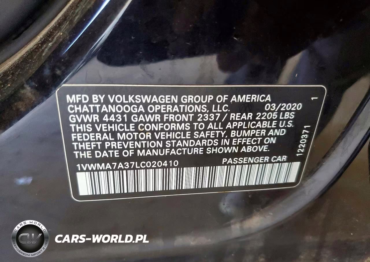 2020 Volkswagen Passat R-Line VIN:1VWMA7A37LC020410 - 12