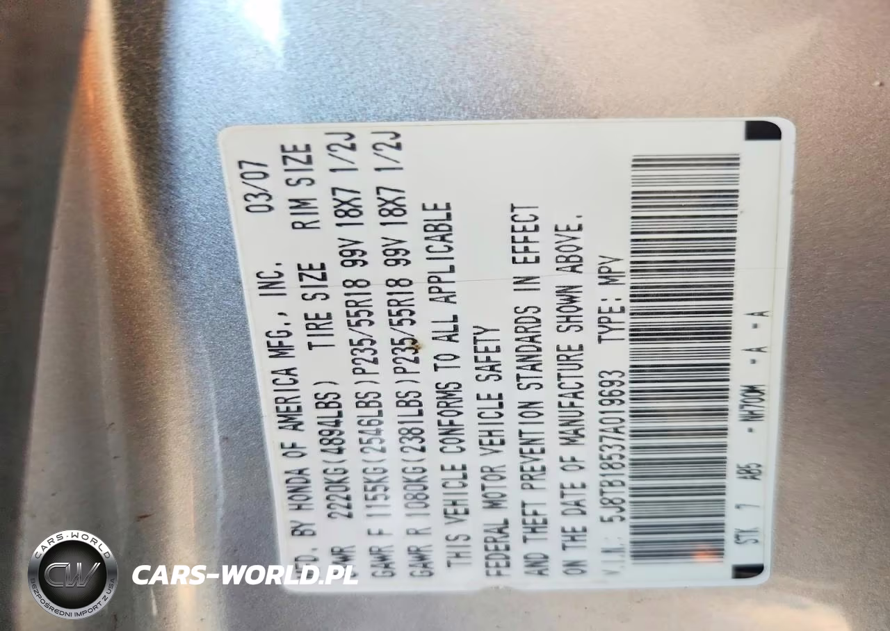2007 Acura Rdx Technology VIN:5J8TB18537A019693 - 13