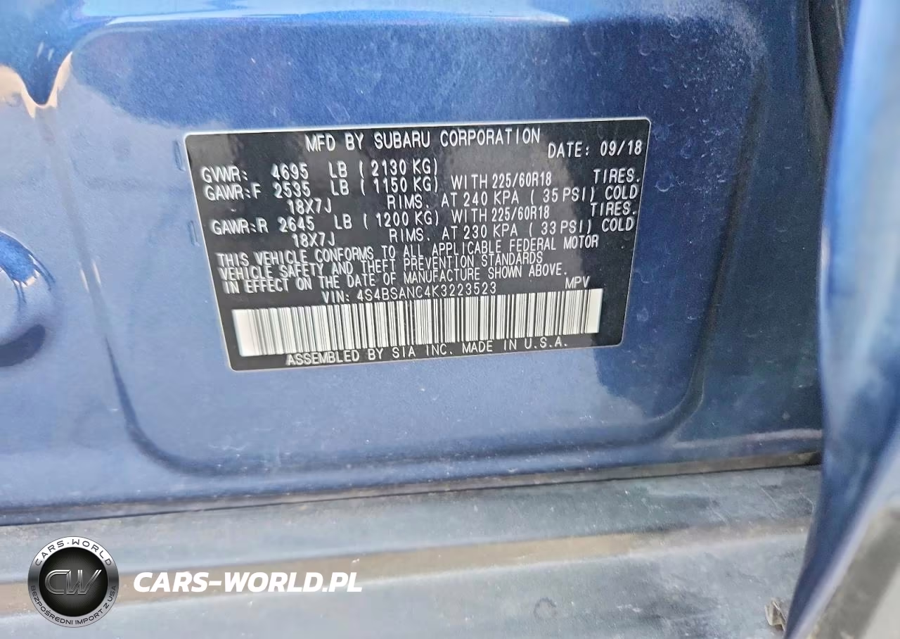 2019 Subaru Outback 2.5I Limited VIN:4S4BSANC4K3223523 - 13