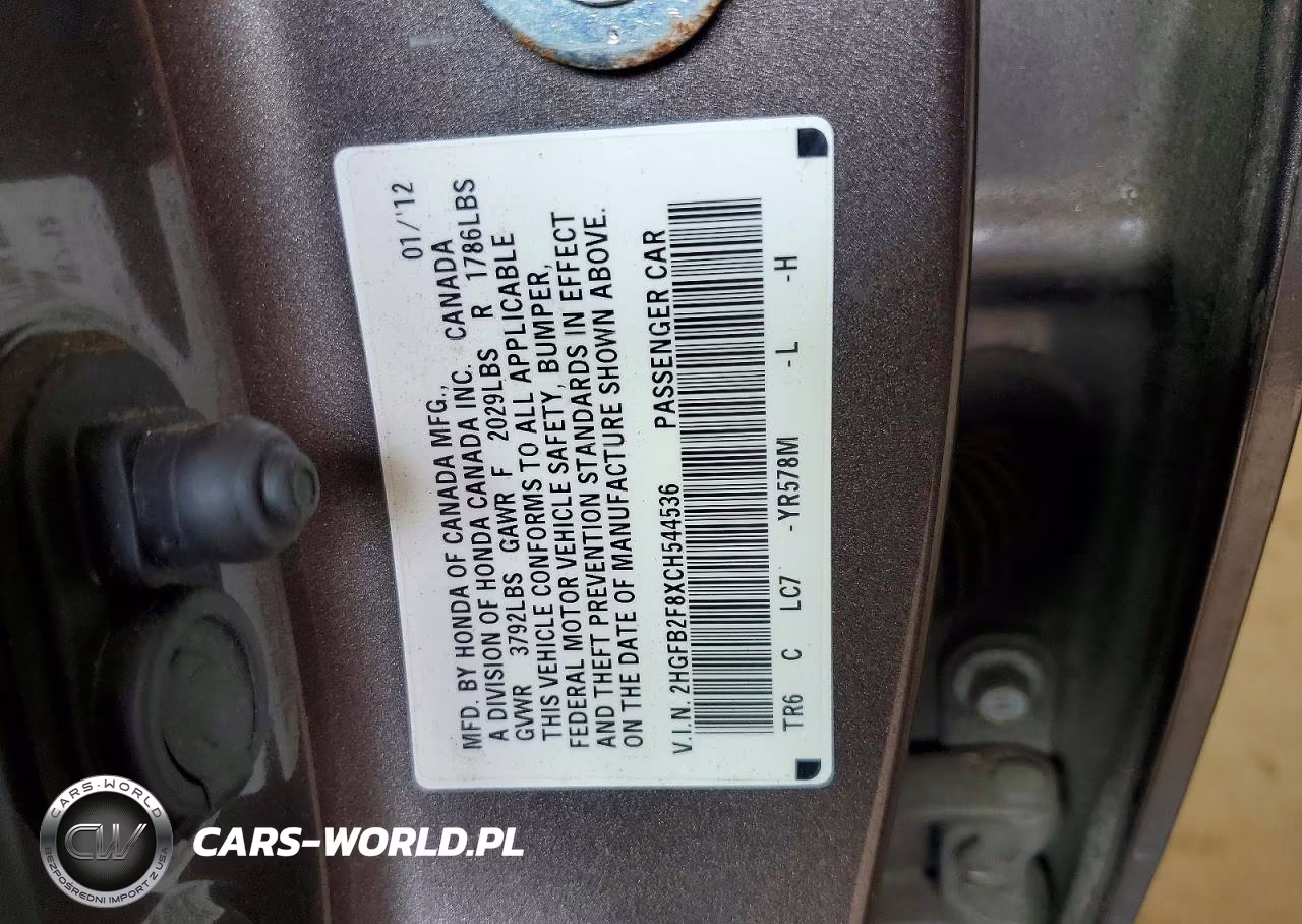 2012 HONDA CIVIC EX VIN:2HGFB2F8XCH544536 - 12