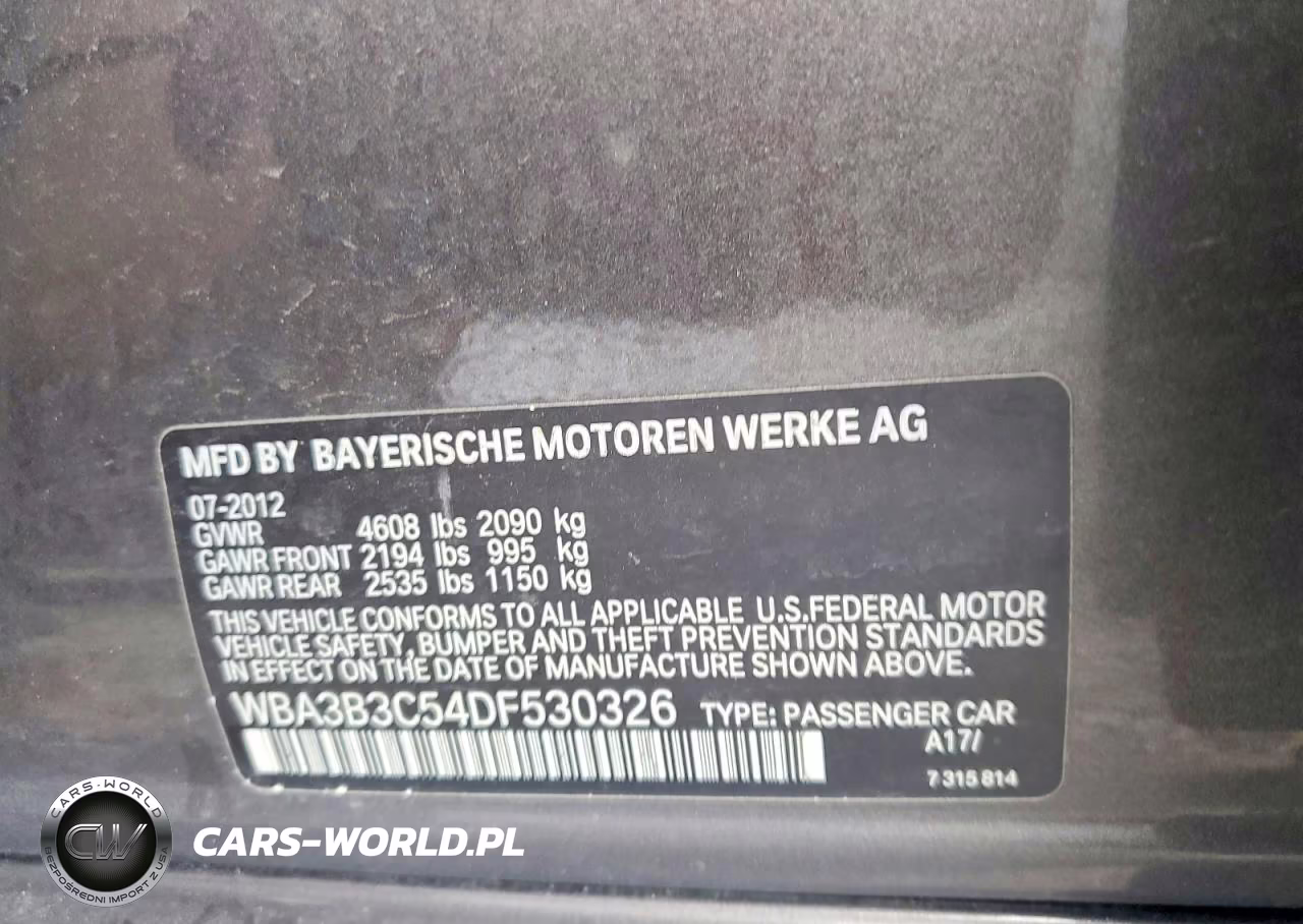 2013 BMW 328 Xi VIN:WBA3B3C54DF530326 - 12