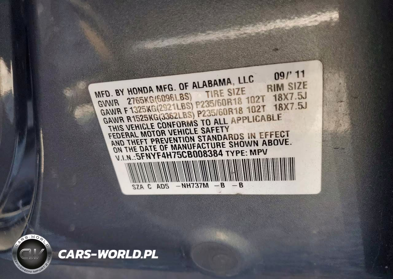 2012 Honda Pilot Exln VIN:5FNYF4H75CB008384 - 13