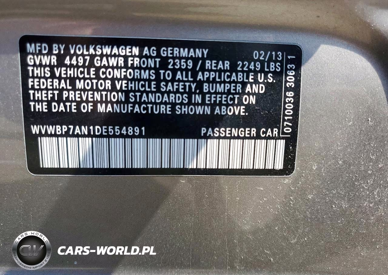 2013 Volkswagen Cc 2.0T Sport VIN:WVWBP7AN1DE554891 - 12