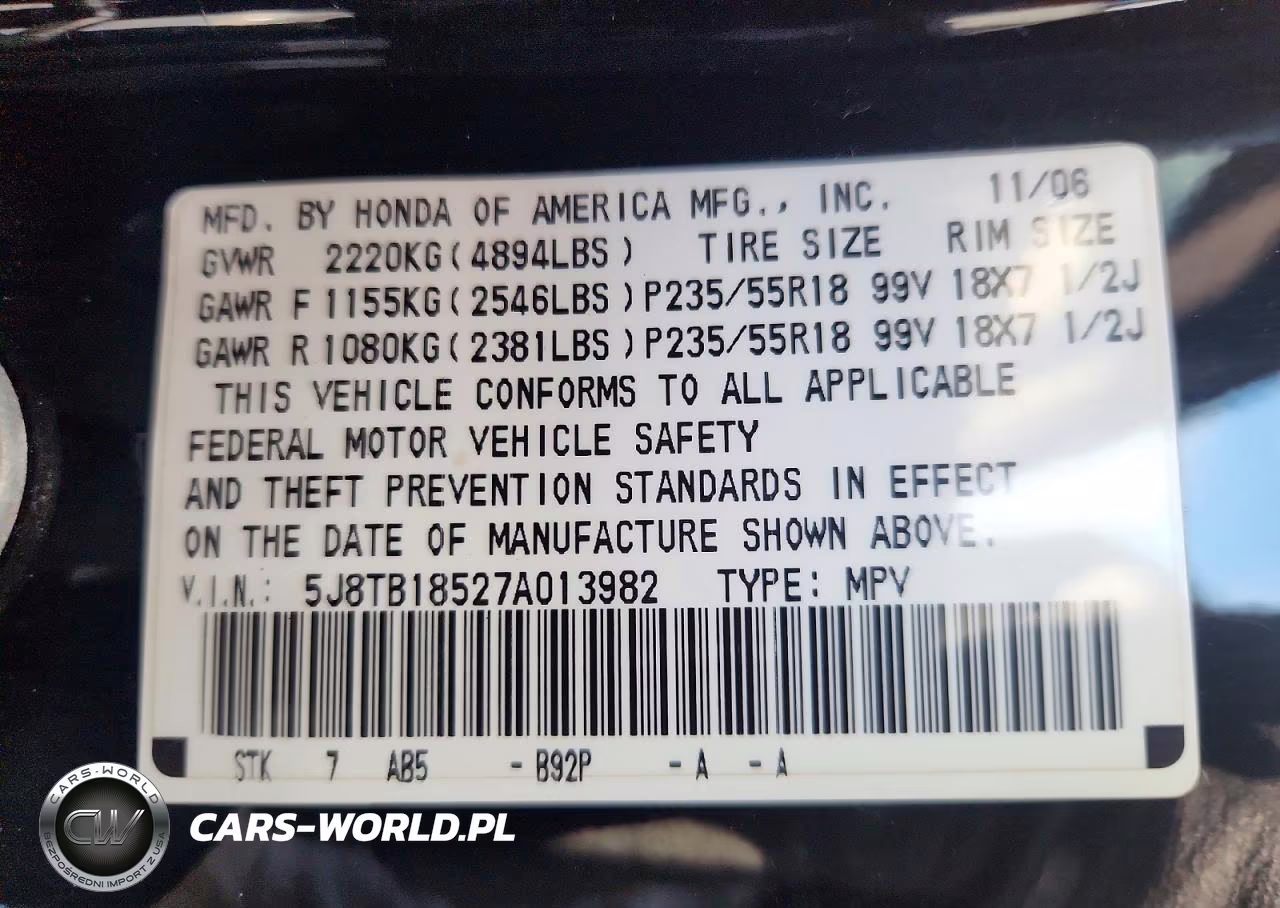 2007 Acura Rdx Technology VIN:5J8TB18527A013982 - 13
