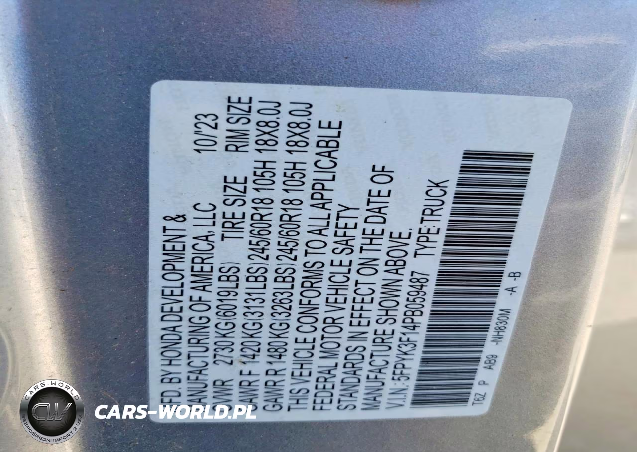2023 Honda Ridgeline Sport VIN:5FPYK3F14PB059487 - 12