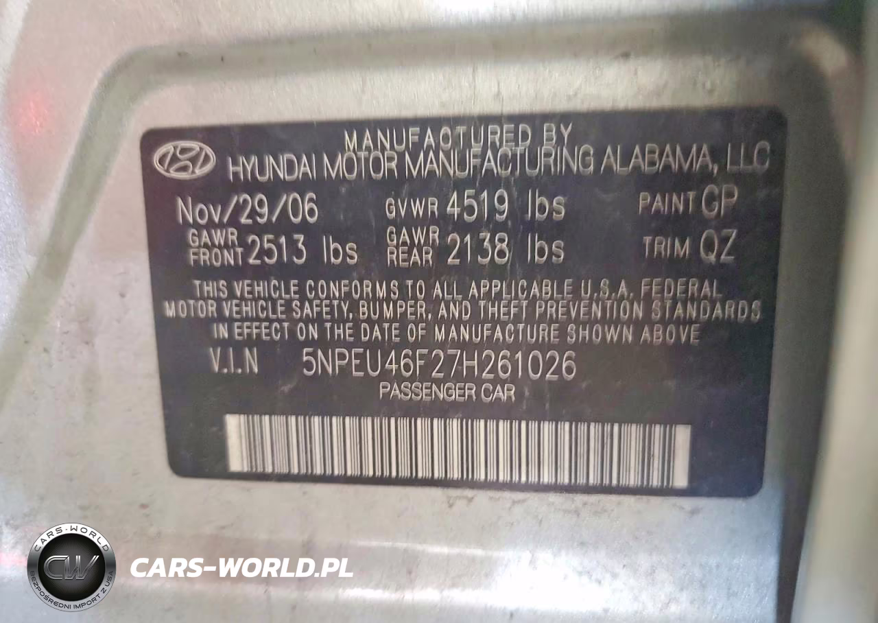 2007 Hyundai Sonata Se VIN:5NPEU46F27H261026 - 12