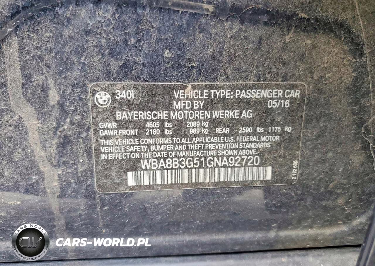 2016 BMW 340 I VIN:WBA8B3G51GNA92720 - 12