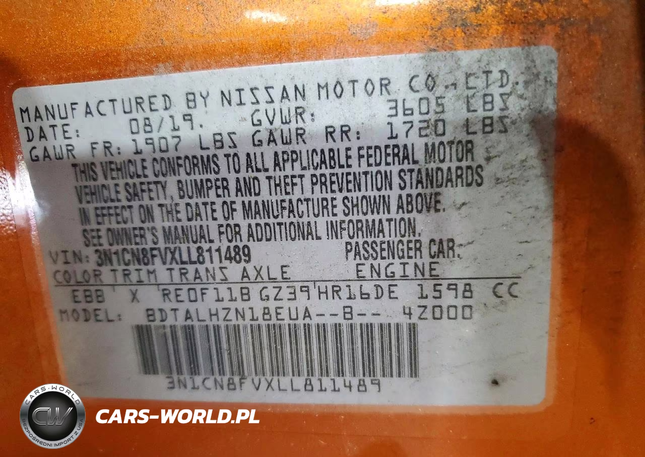 2020 Nissan Versa Sr VIN:3N1CN8FVXLL811489 - 12