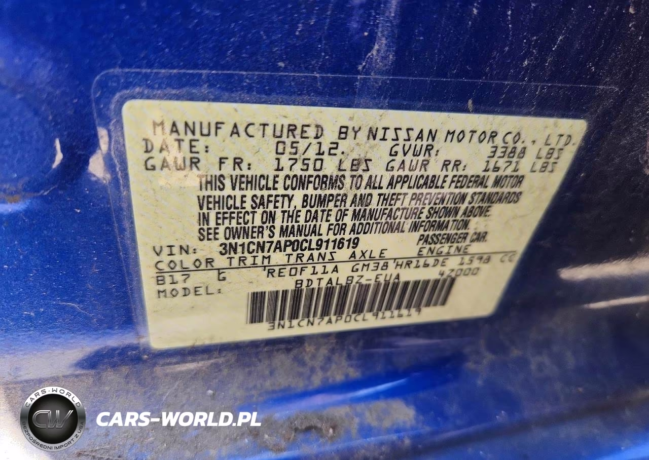 2012 Nissan Versa 1.6 S VIN:3N1CN7AP0CL911619 - 12
