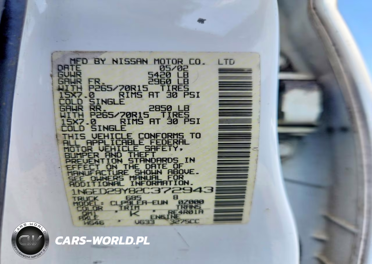 2002 Nissan Frontier Utility Trailer VIN:1N6ED29Y82C372943 - 12