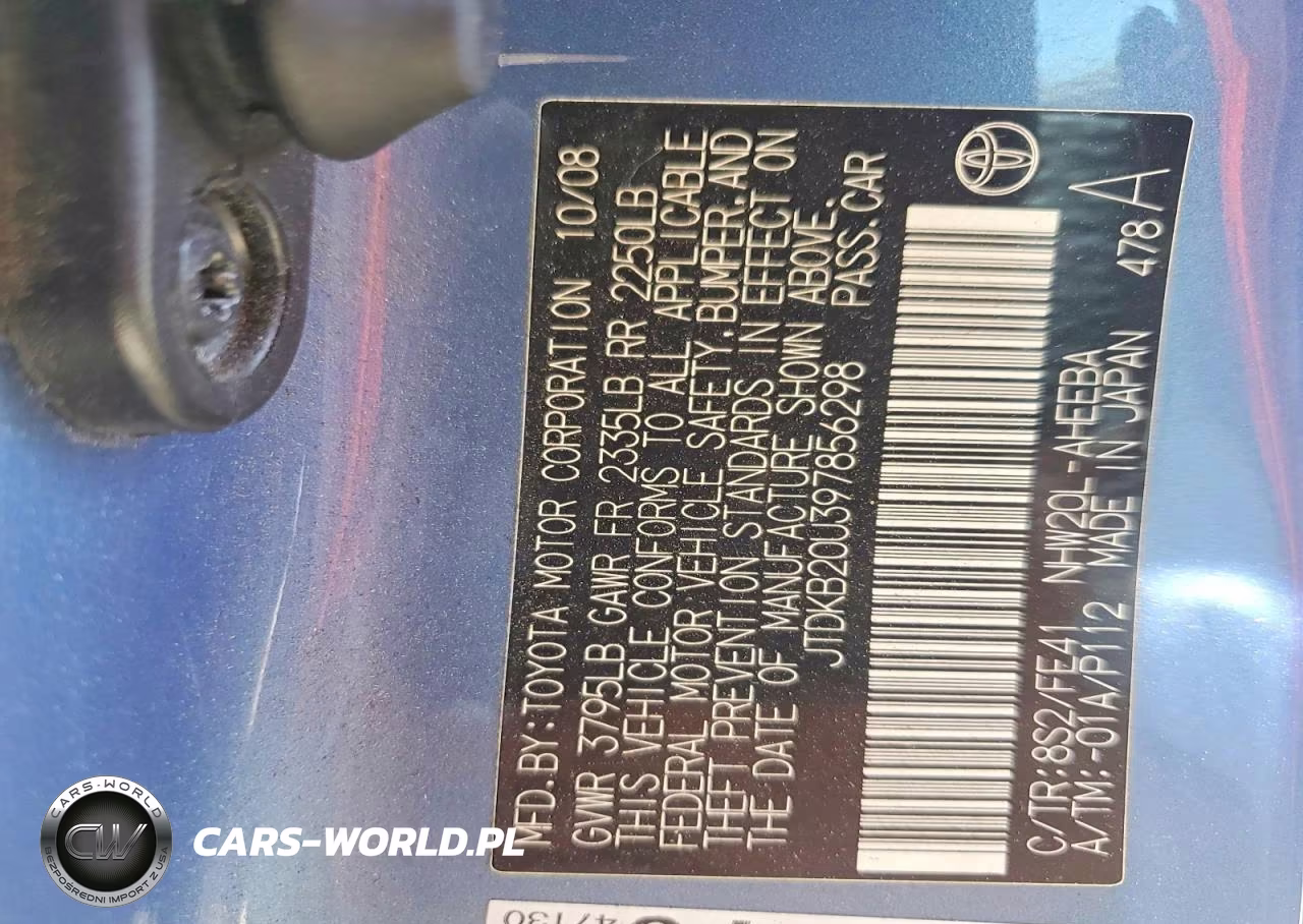2009 Toyota Prius Base VIN:JTDKB20U397856298 - 12