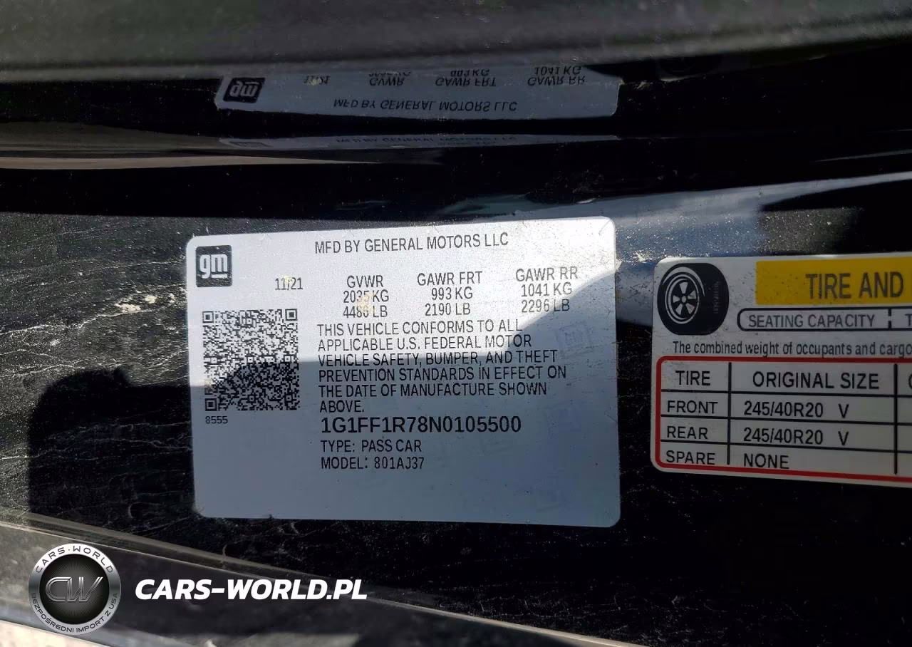 2022 Chevrolet Camaro Lt1 VIN:1G1FF1R78N0105500 - 12