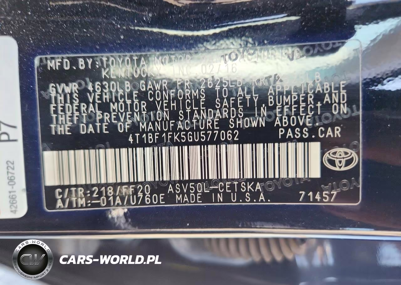 2016 Toyota Camry Se VIN:4T1BF1FK5GU577062 - 13