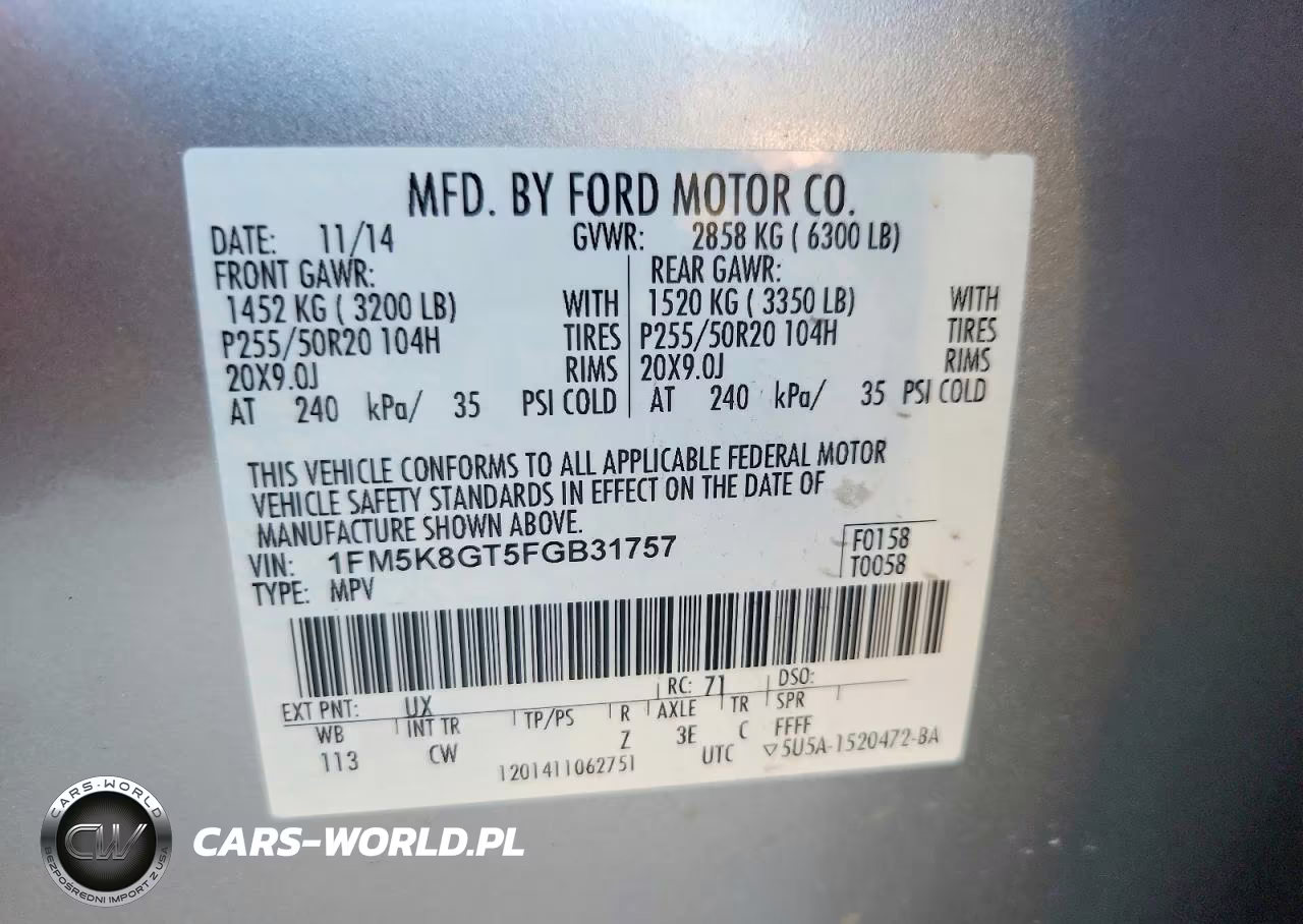 2015 Ford Explorer Sport VIN:1FM5K8GT5FGB31757 - 12