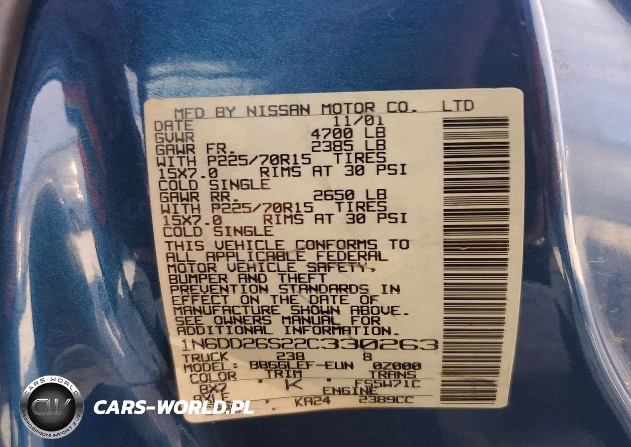 2002 Nissan Frontier Standard VIN:1N6DD26S22C330263 - 12