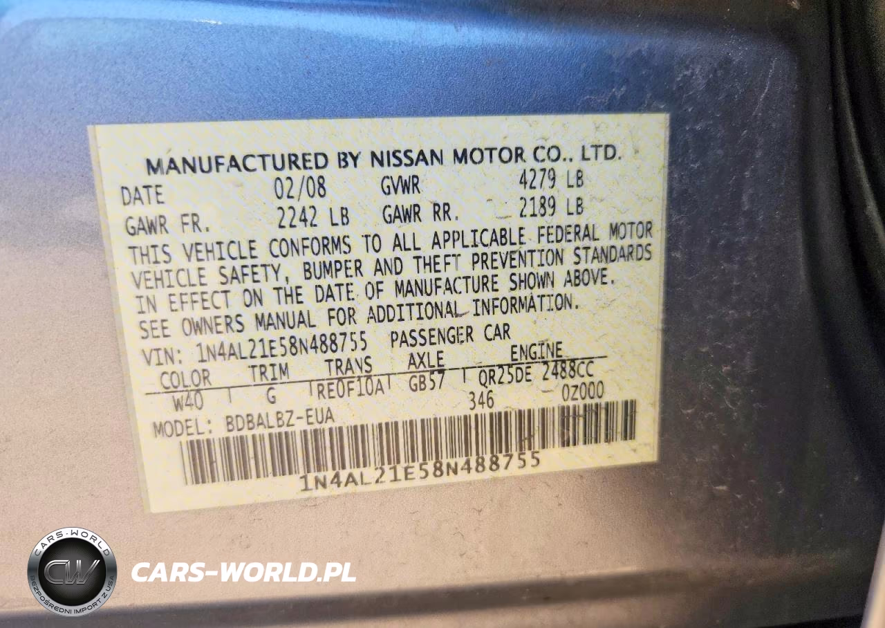 2008 Nissan Altima 2.5 VIN:1N4AL21E58N488755 - 12