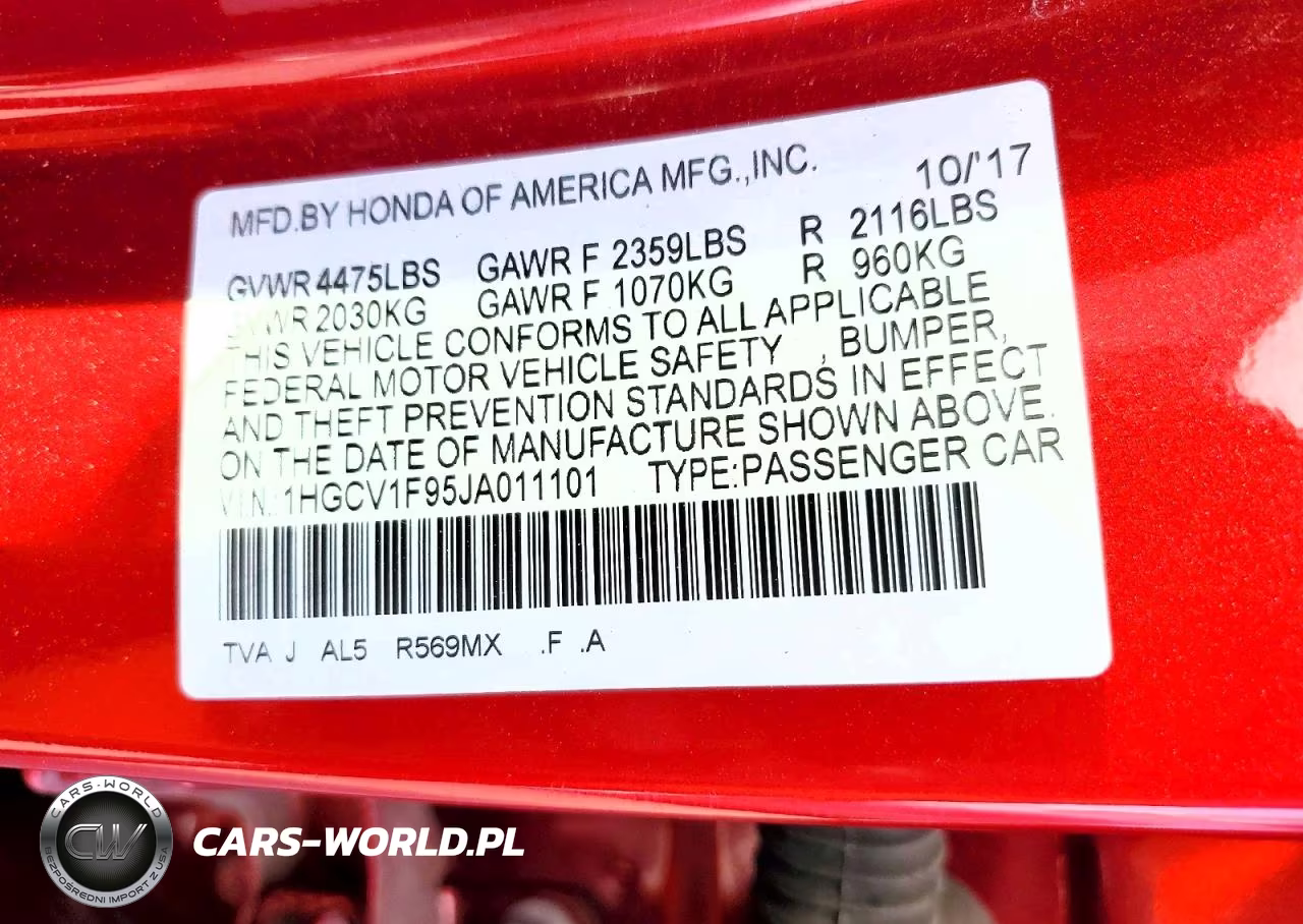 2018 Honda Accord Touring VIN:1HGCV1F95JA011101 - 12