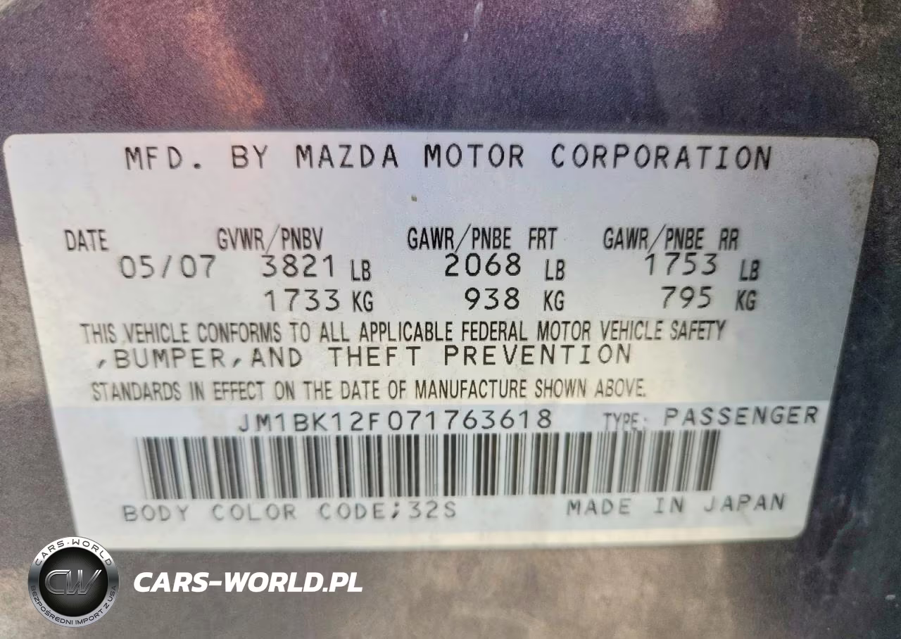 2007 Mazda 3 I VIN:JM1BK12F071763618 - 12