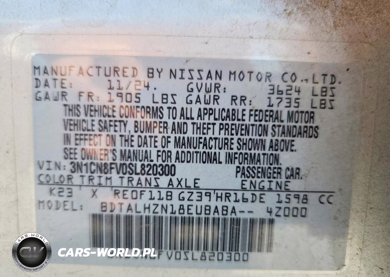 2025 Nissan Versa Sr VIN:3N1CN8FV0SL820300 - 13