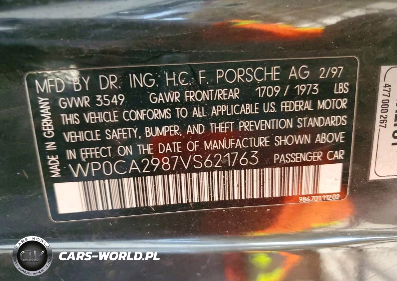 1997 Porsche Boxster VIN:WP0CA2987VS621763 - 12