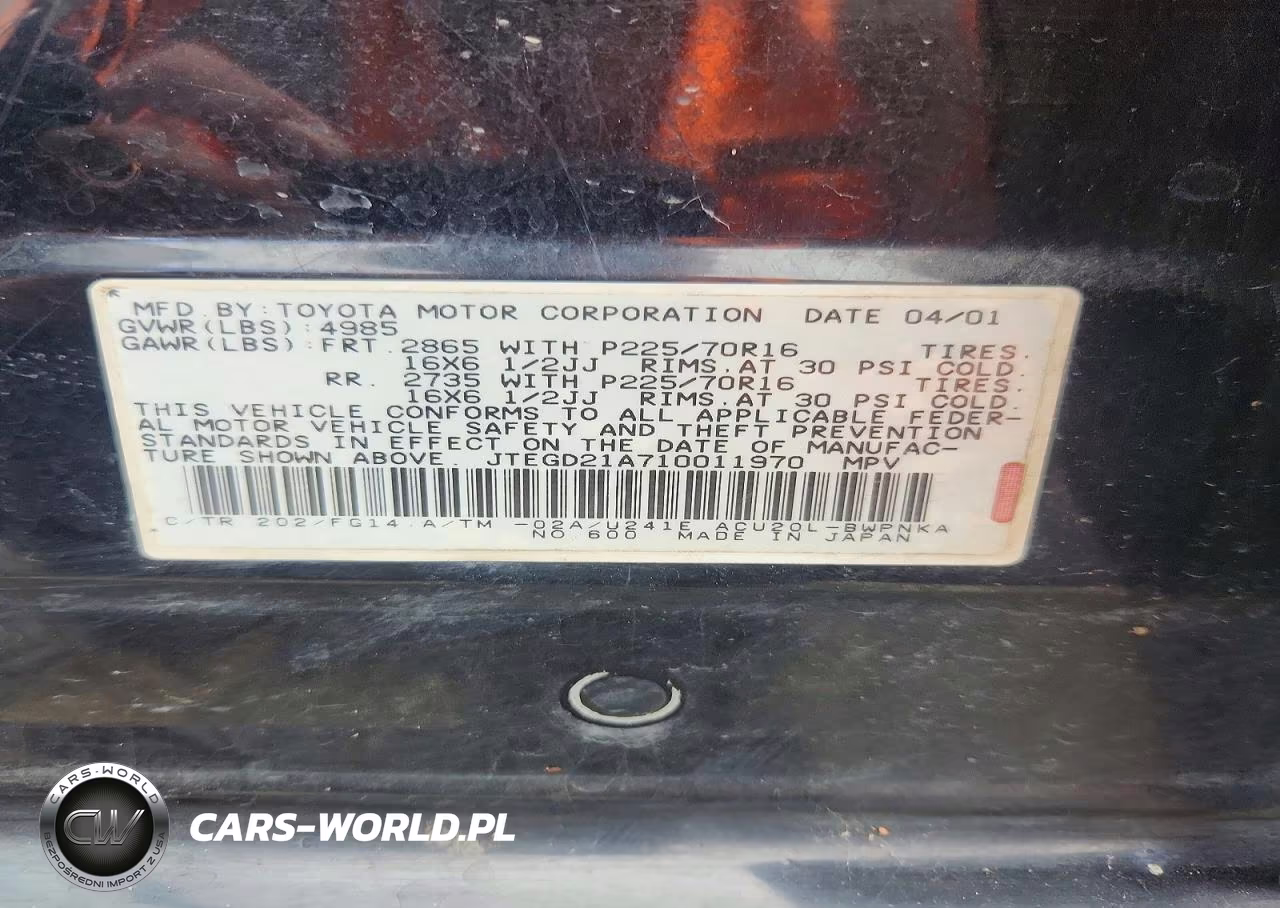 2001 Toyota Highlander Base VIN:JTEGD21A710011970 - 12