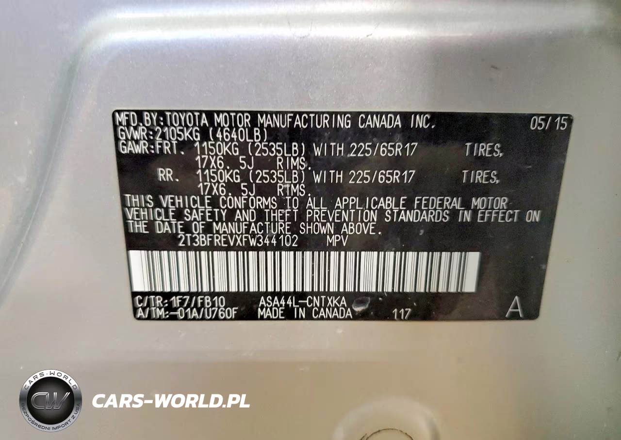 2015 Toyota Rav4 Le VIN:2T3BFREVXFW344102 - 14