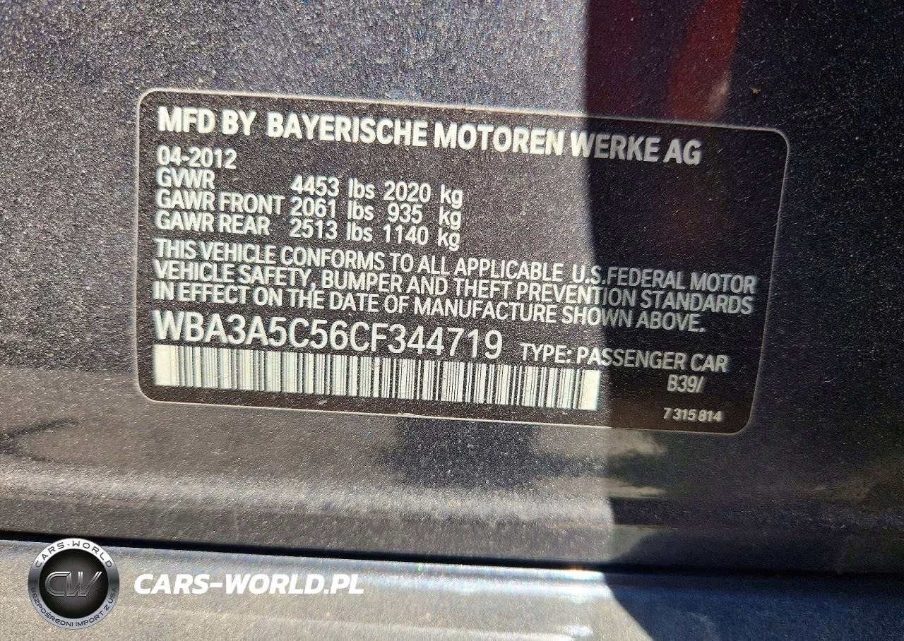 2012 BMW 328 I VIN:WBA3A5C56CF344719 - 12