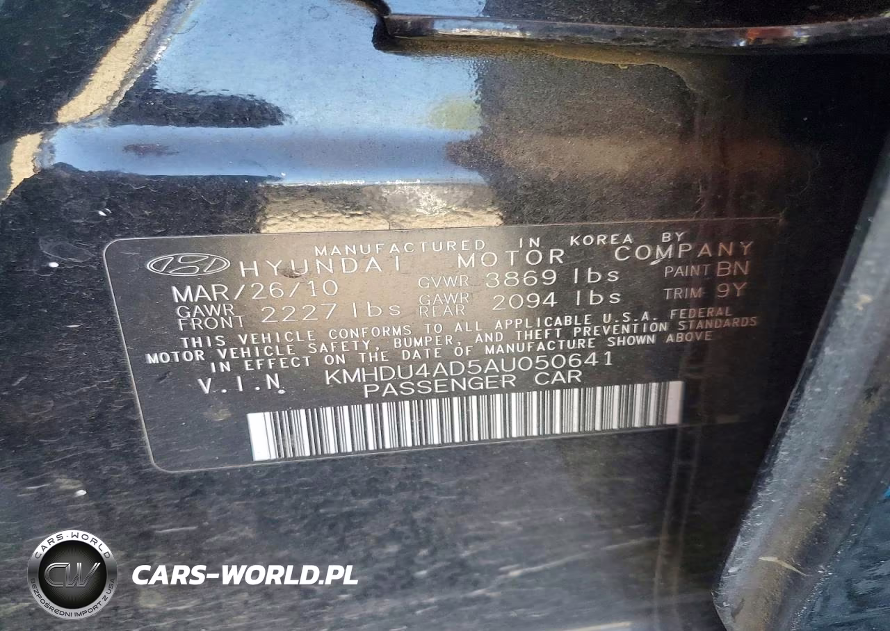 2010 Hyundai Elantra Gls VIN:KMHDU4AD5AU050641 - 12