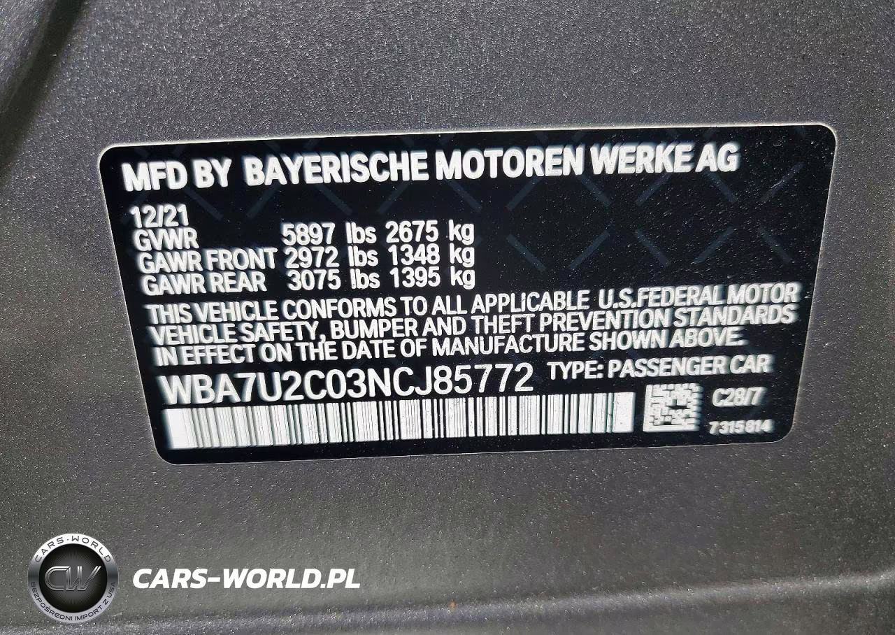 2022 BMW 750 Xi VIN:WBA7U2C03NCJ85772 - 12