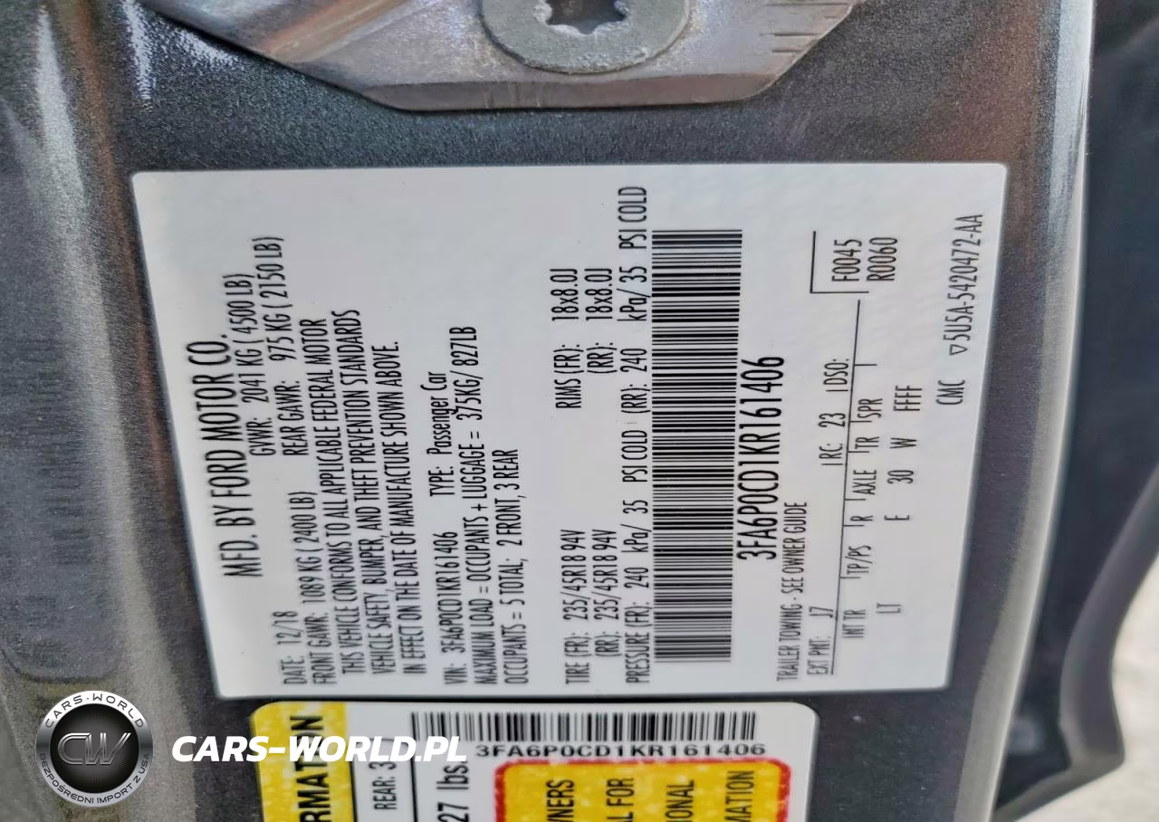 2019 Ford Fusion Sel VIN:3FA6P0CD1KR161406 - 13