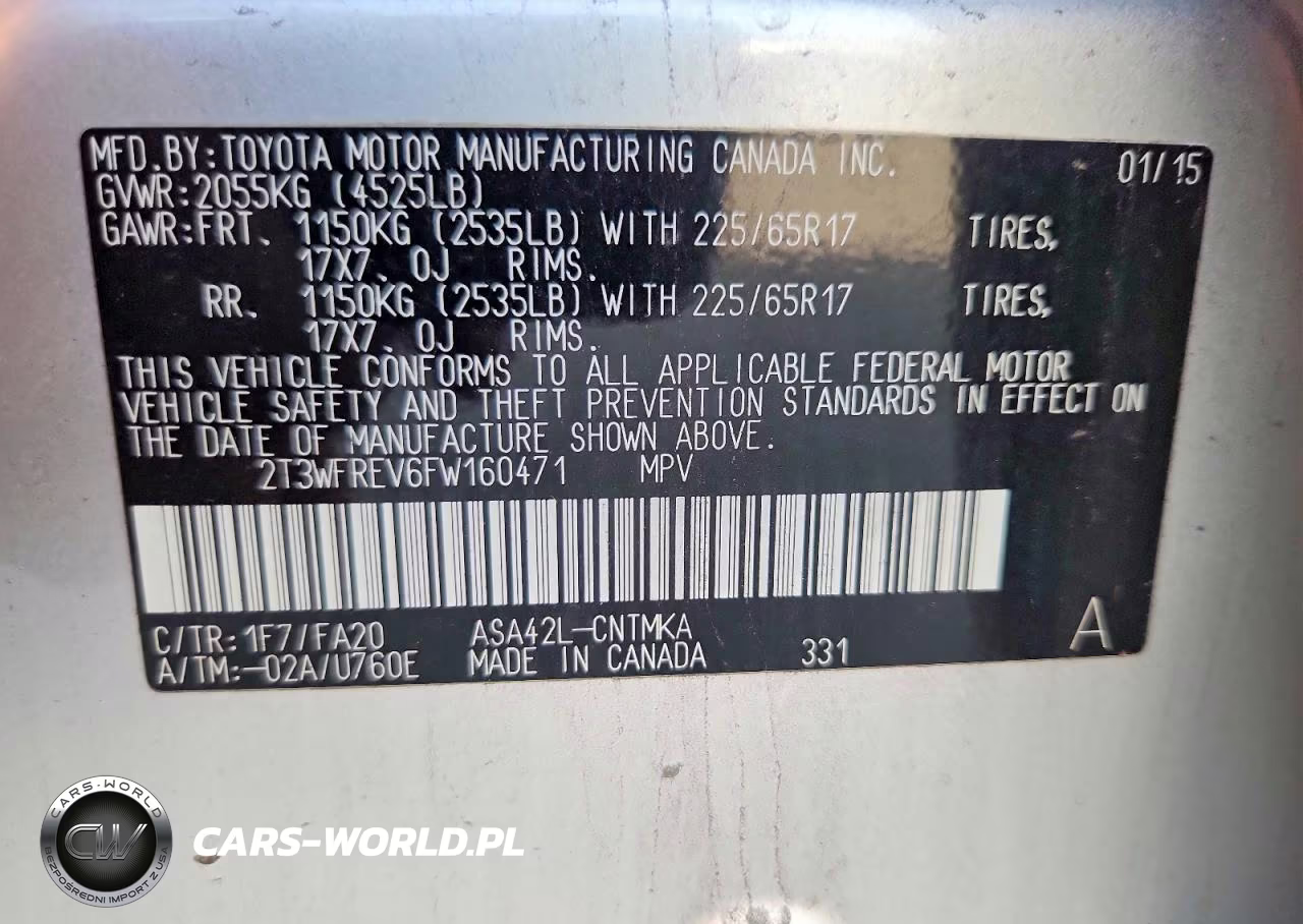 2015 Toyota Rav4 Xle VIN:2T3WFREV6FW160471 - 12