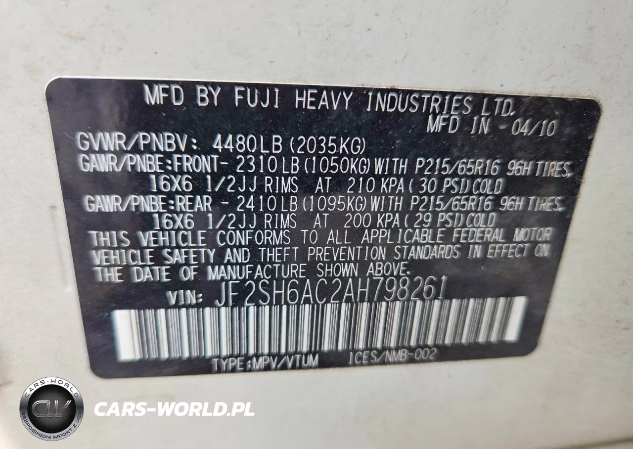 2010 Subaru Forester 2.5X VIN:JF2SH6AC2AH798261 - 12