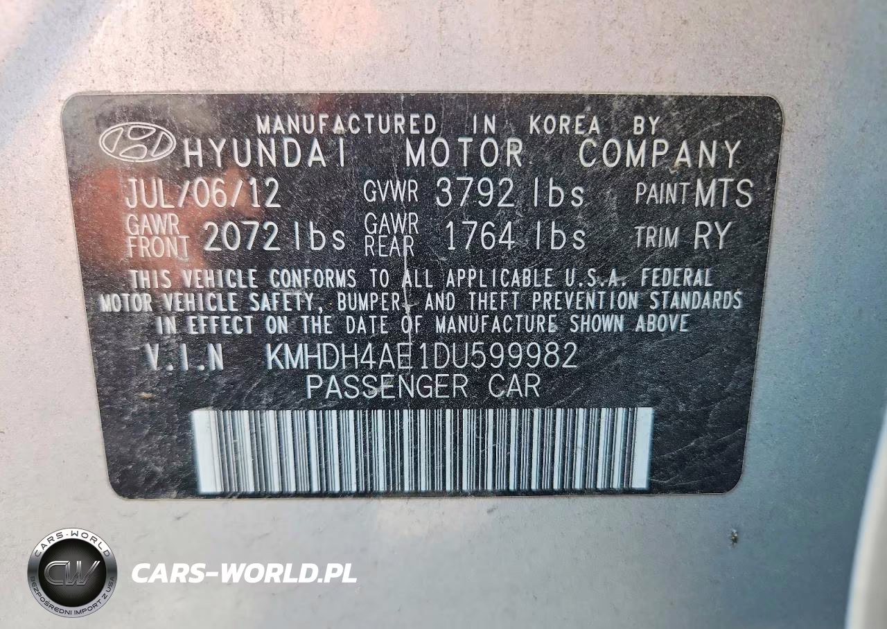 2013 Hyundai Elantra Limited VIN:KMHDH4AE1DU599982 - 12