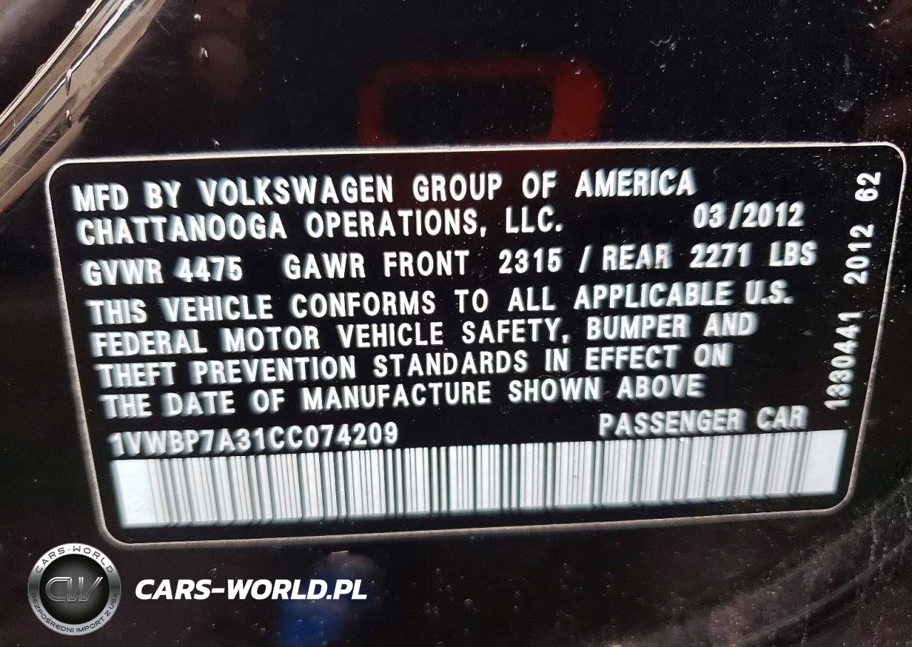 2012 Volkswagen Passat Se VIN:1VWBP7A31CC074209 - 12