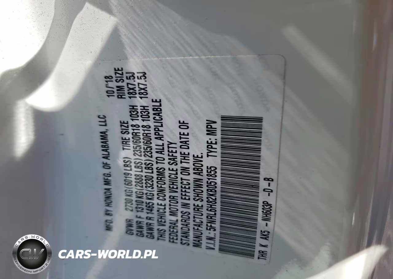 2019 Honda Odyssey Touring VIN:5FNRL6H82KB051855 - 13