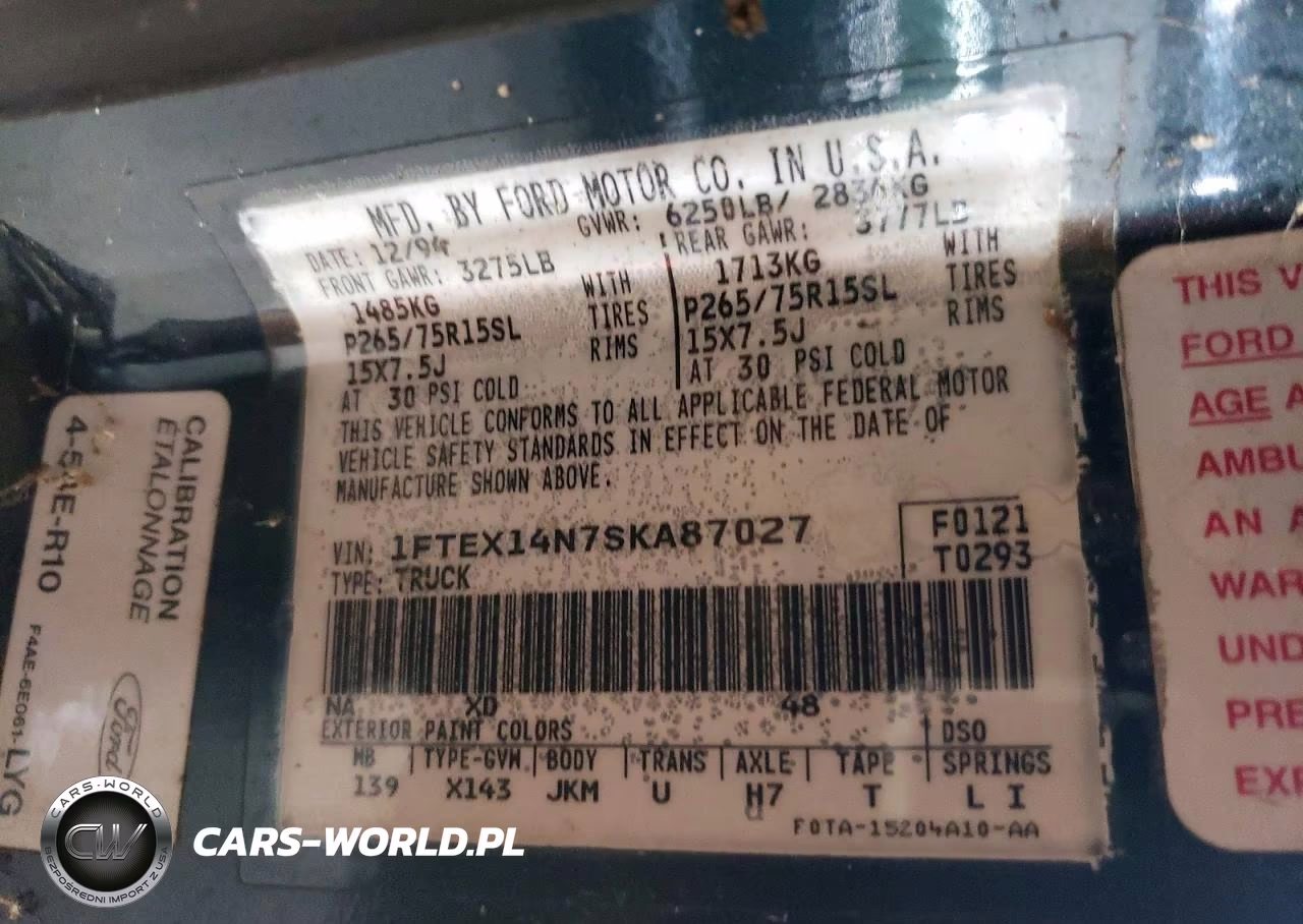 1995 Ford F150 VIN:1FTEX14N7SKA87027 - 13