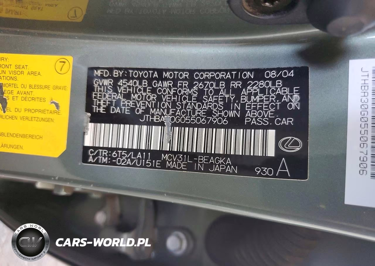 2005 Lexus Es 330 VIN:JTHBA30G055067906 - 12