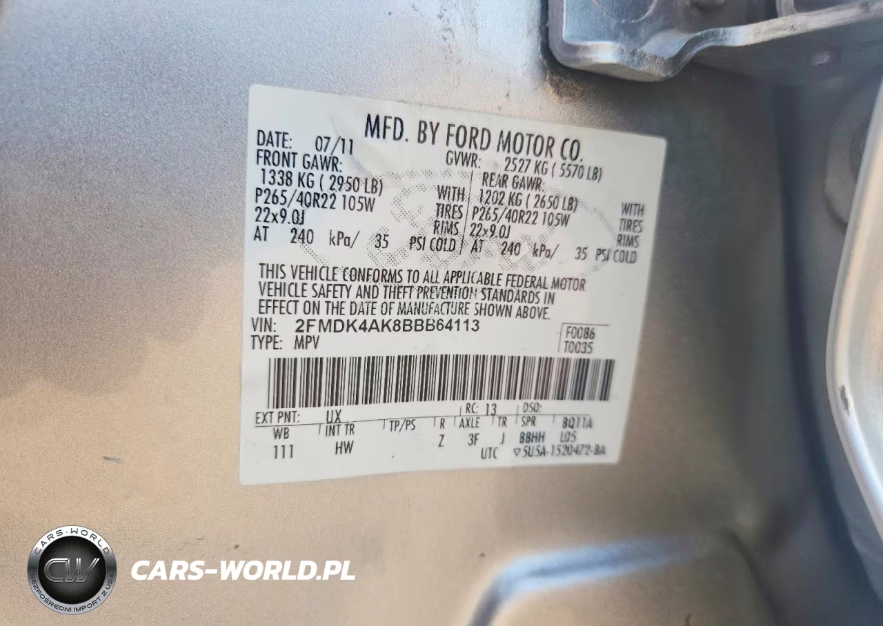 2011 Ford Edge Sport VIN:2FMDK4AK8BBB64113 - 12