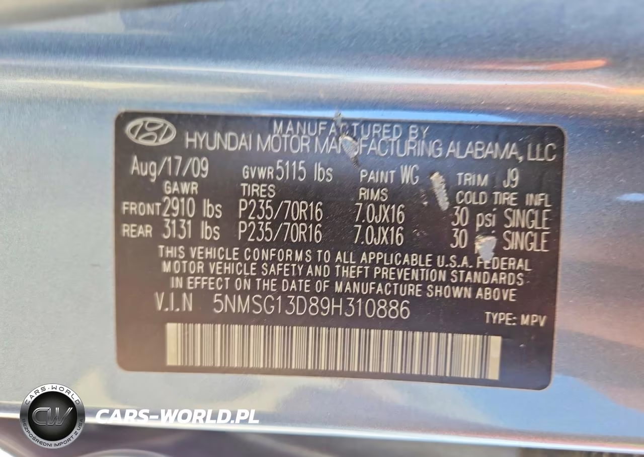 2009 Hyundai Santa Fe Gls VIN:5NMSG13D89H310886 - 13