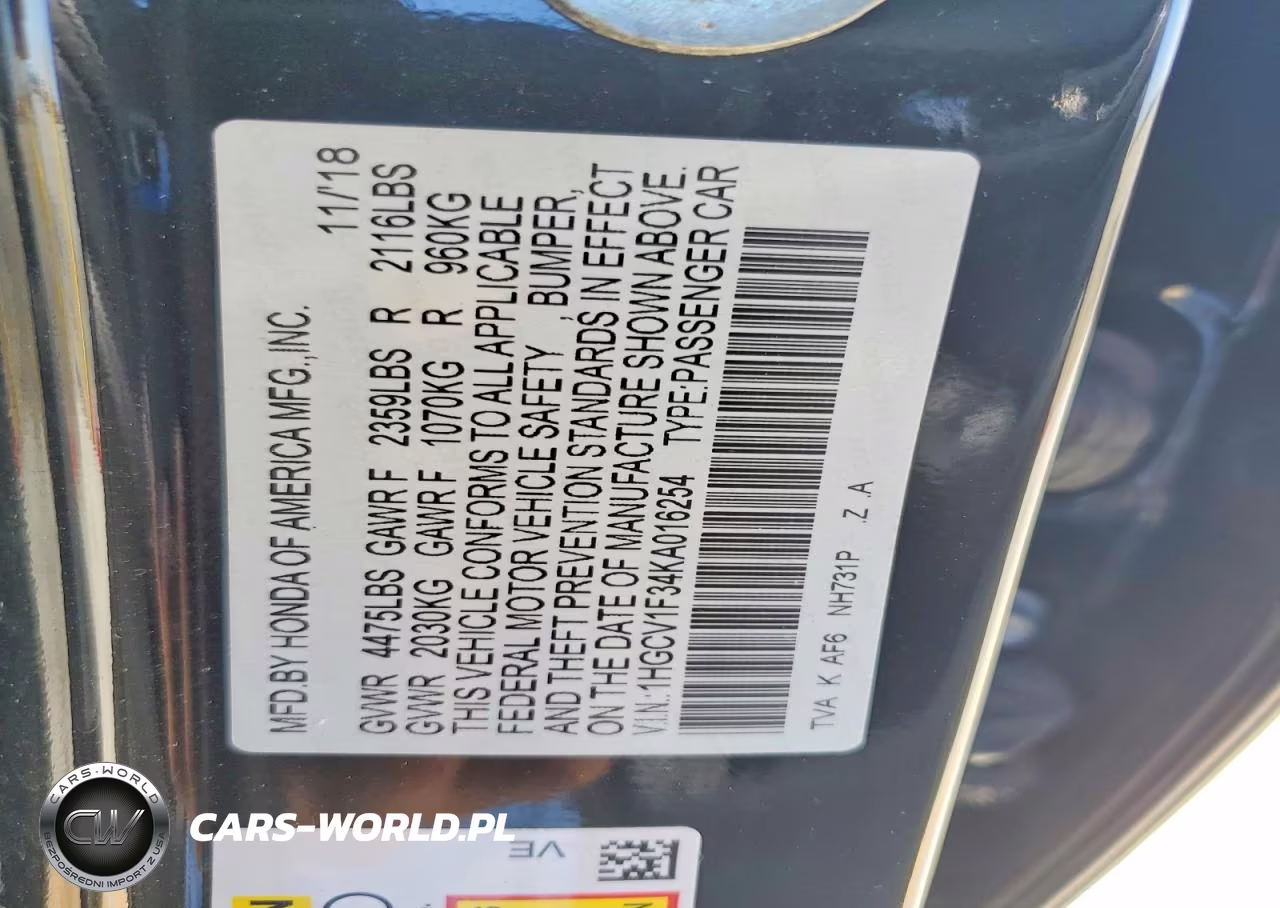 2019 Honda Accord Sport VIN:1HGCV1F34KA016254 - 12